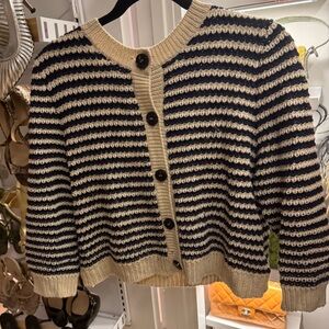 Max Mara weekend Striped Knit Button-Front Sweater Cardigan - navy & cream